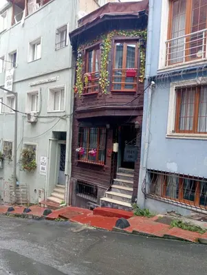 a building with stairs and flowers on the side of it at Murat bey konağı in Istanbul