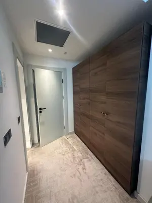 a room with a large wooden closet and a door at Luxury family-balcony apt in Istanbul