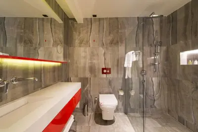 a bathroom with a toilet and a shower at Hotel Favori Nisantasi in Istanbul