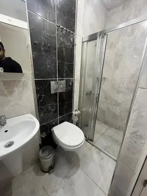a bathroom with a shower and a toilet and a sink at Şişli Suites - Room25 in Istanbul