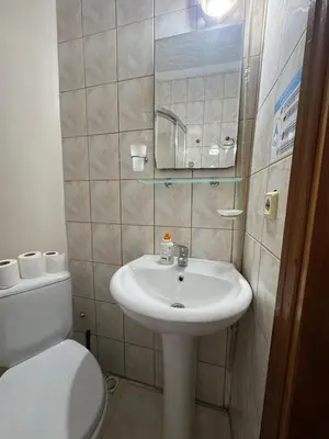 a bathroom with a white sink and a toilet at Otel Parpali in Istanbul