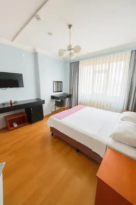 a bedroom with a large bed and a television at Ferah Otel in Gebze