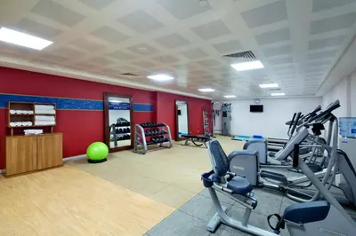 a gym with treadmills and exercise equipment in a room at Hampton By Hilton Kocaeli Symbol in Kocaeli