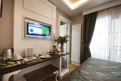 a hotel room with a bed and a television at Antusa Palace Hotel & Spa in Istanbul