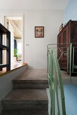 a staircase in a house with a glass railing at 3 Bedroom, 2 Bathroom Fully Equipped House in Istanbul