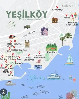 a map of yekikiikiikiikiikiikiikiikiikiikiiki at Heart of Yesilkoy-Green village in Istanbul