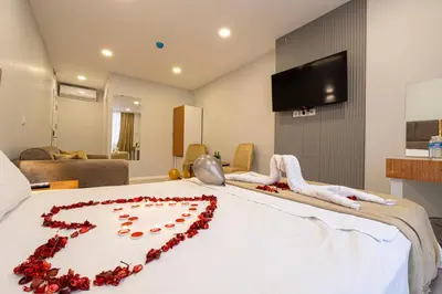 a bed with a heart made out of roses on it at Mall Off Palace in Istanbul
