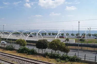 a view of a highway with a bridge and cars at Galley Hotel in Istanbul
