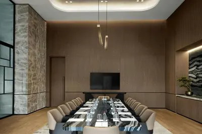 a conference room with a long table and chairs at Marriott Executive Apartments Istanbul Tema World in Istanbul