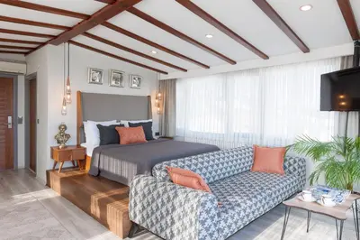 a bedroom with a bed and a couch at Romantic Hotel Istanbul in Istanbul