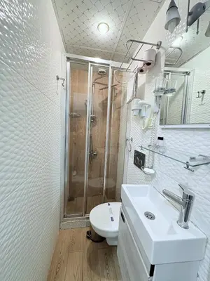a bathroom with a shower and a sink and a toilet at Crowned Boutique Hotel in Istanbul