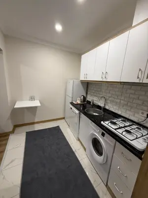 a kitchen with a washing machine and a sink at Galata Green Apple Apart in Istanbul