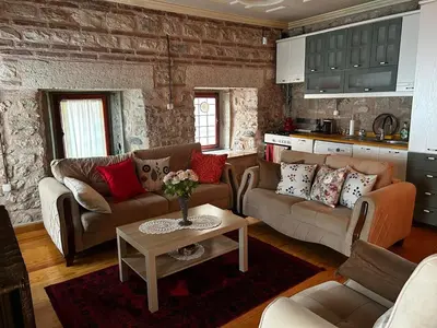 a living room with two couches and a table at Welcome to the presence of history! in Istanbul