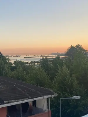 a view of the ocean from the roof of a house at sultans corner in Istanbul