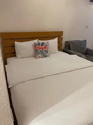 a large white bed with two pillows and a chair at Ozcans Pera Flats 9 in Istanbul