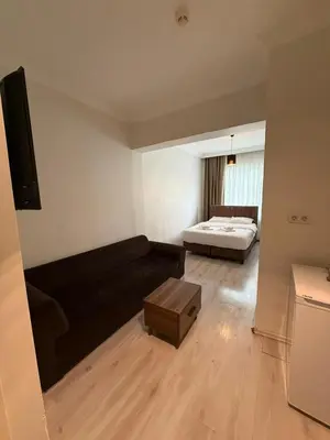 a living room with a couch and a bed at Şişli Suites - Room26 in Istanbul