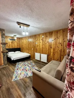 a living room with a couch and a bed at Aytepepark Turistik tesisleri