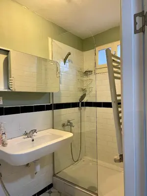 a bathroom with a sink and a shower at Balat Homes & Apartments Cottage in Istanbul