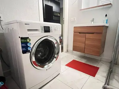 a washing machine in a bathroom with a sink at Konakkoy 1 in Istanbul