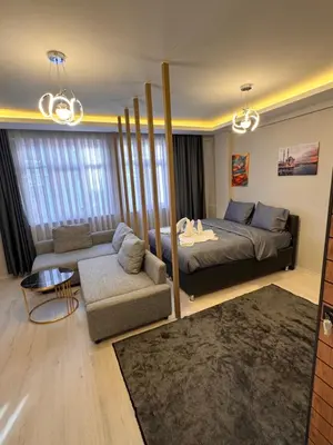a living room with a bed and a couch at The Old Bazaar Suites Apartment in Istanbul