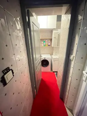 a bathroom with a toilet and a red carpet at Taksim Square home in Istanbul