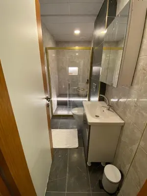 a bathroom with a sink and a toilet and a shower at Royal Fsm Suites in Istanbul