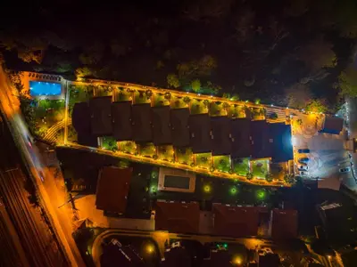 an overhead view of a building with lights at night at Country Life Sapanca in Sapanca
