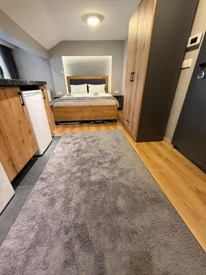 a bedroom with a bed and a large rug at AYD Apartment Taksim in Istanbul