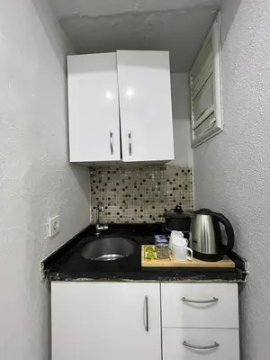a small kitchen with a sink and a counter at Taksim Dolunay Suites in Istanbul