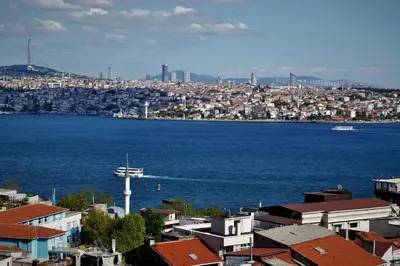 a view of a city and a large body of water at Taksim Flat in Istanbul