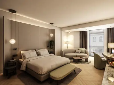 a hotel room with a large bed and a couch at Rayelin Hotel Taksim in Istanbul