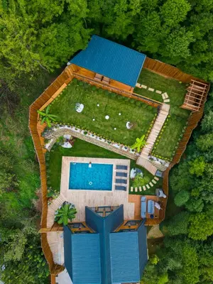 an overhead view of a house with a swimming pool at Localita Sapanca in Sapanca