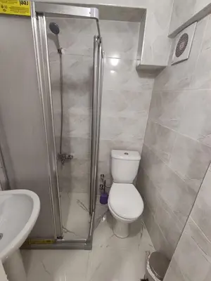 a bathroom with a shower and a toilet and a sink at BlueRoyal Home Sultanahmet in Istanbul