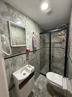 a bathroom with a toilet and a sink and a shower at Atay Apart in Istanbul