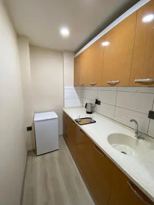 a bathroom with a sink and a refrigerator at Luxury Suit