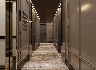 a corridor of a building with a tile hallway at Trendlife Hotels Galata in Istanbul