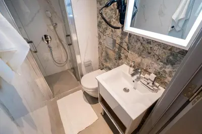 a bathroom with a toilet and a sink and a shower at İstanbul Platine Apartment in Taksim
