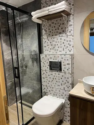 a bathroom with a shower and a toilet and a sink at Arkeon Bosphorus Hotel & Suites in Istanbul