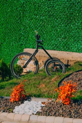 a bike sitting in the grass next to some flowers at Sapancaacarkonaklama in Sapanca