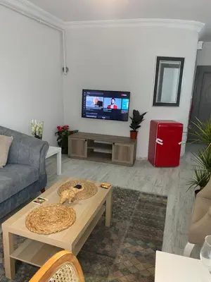a living room with a couch and a tv at Şah in Istanbul