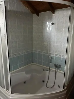 a bath tub with a shower in a bathroom at Selbeshome in Sapanca