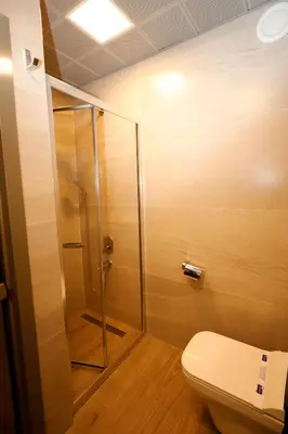 a bathroom with a shower and a toilet at The Diamond City Hotel Yenikapı in Istanbul