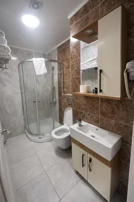 a bathroom with a shower and a toilet and a sink at VALENCE SUITES Taksim in Istanbul