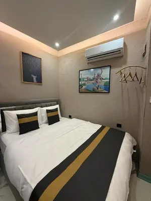 a bedroom with a large white bed and a air conditioner at cozy studio apt near to taksim square in Istanbul