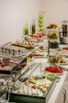a buffet line with many plates of food at Babil Hotel in Istanbul