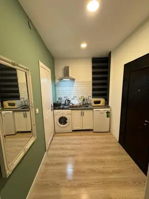 a kitchen with a sink and a washing machine at Veva corner suit in Istanbul