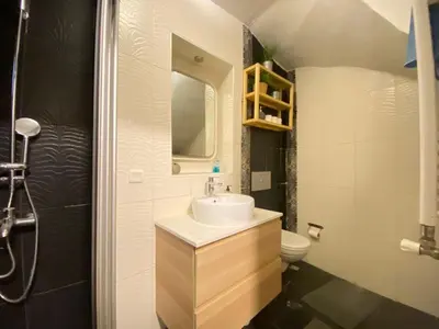 a bathroom with a sink and a toilet at Unique 4-Level Home in the Heart of Beşiktaş in Istanbul
