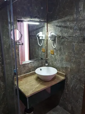 a bathroom with a white sink and a shower at Perapolis Hotel in Istanbul