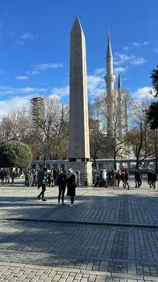 a group of people standing in front of a monument at Çatal hostel in Istanbul