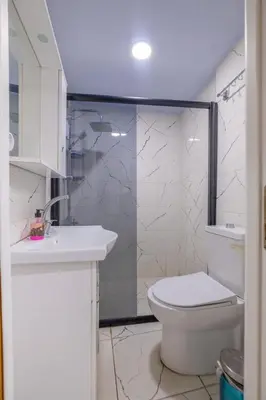 a bathroom with a toilet and a sink and a shower at Çatal hostel in Istanbul